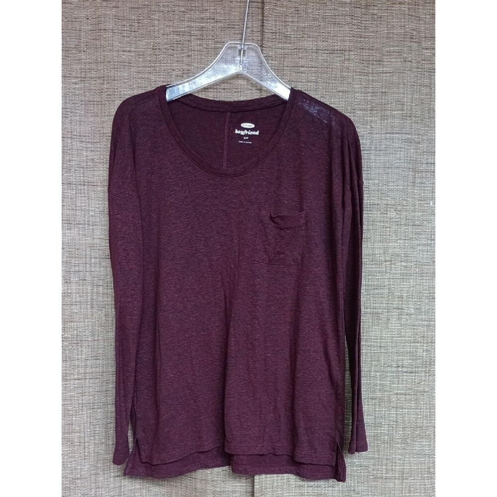 Old Navy Burgundy/Maroon Boyfriend Linen Blend Pocket Tee